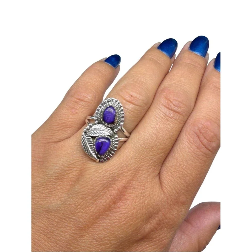 Kingman Purple Copper Turquoise Ring Size 8.5 Solid 925 Sterling Silver